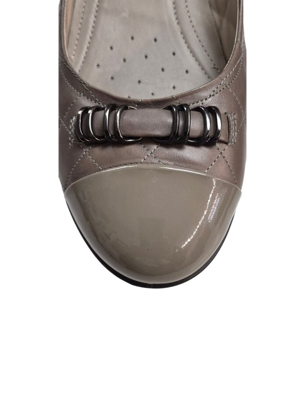 ECCO Women's 10 Quilted Leather Flats Buckle Detail Size 41 Taupe Patent Toe - Picture 13 of 13
